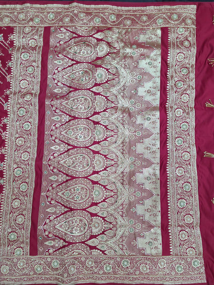 Maroon Zardozi Zarkan Banarasi Katan Saree