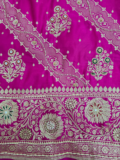Pink Zardozi Zarkan Banarasi Katan Saree