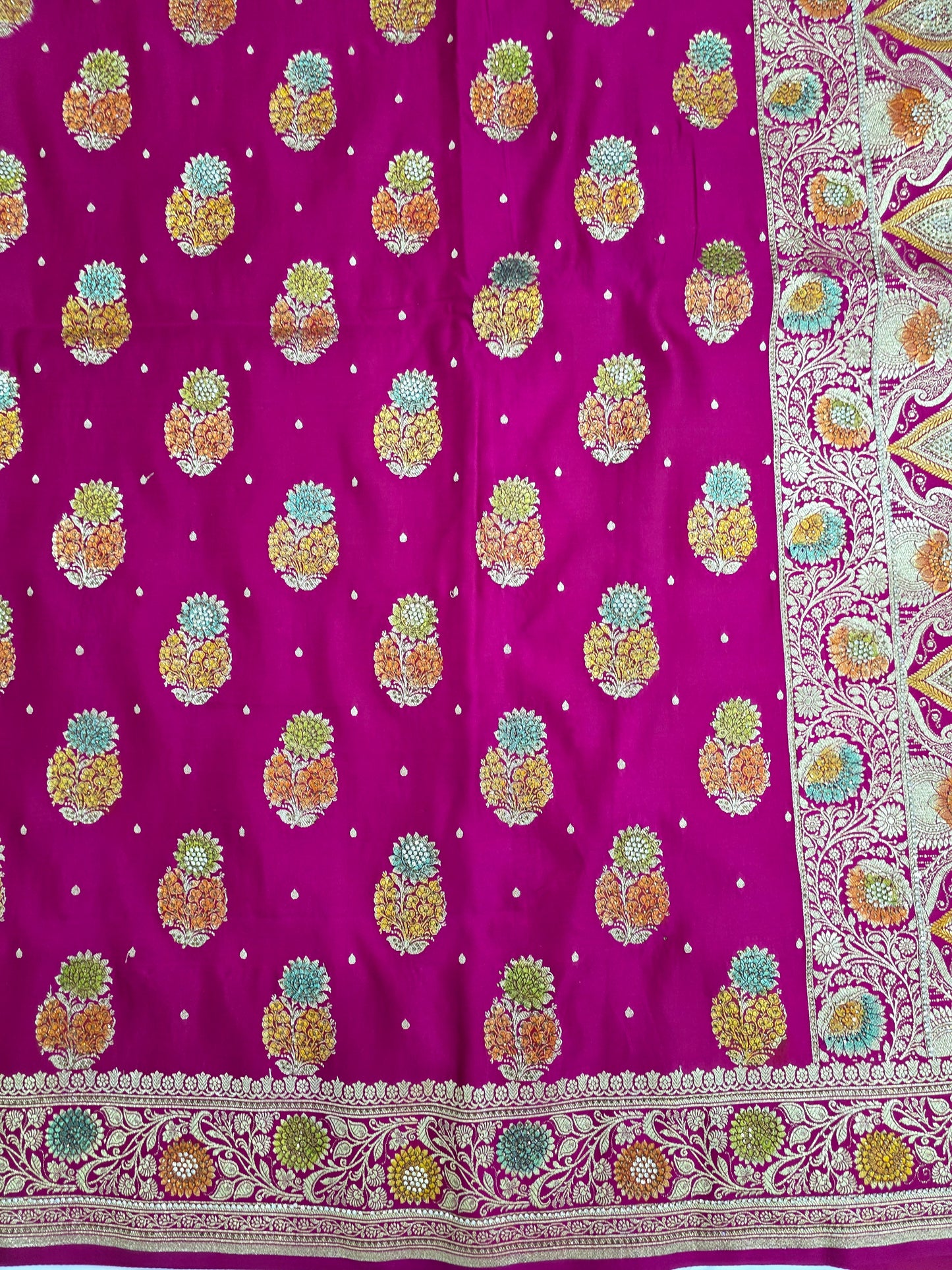 Rani Mina Kari Zarkan Swarovski Banarasi Saree