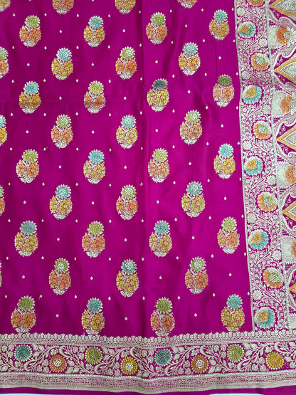 Rani Mina Kari Zarkan Swarovski Banarasi Saree