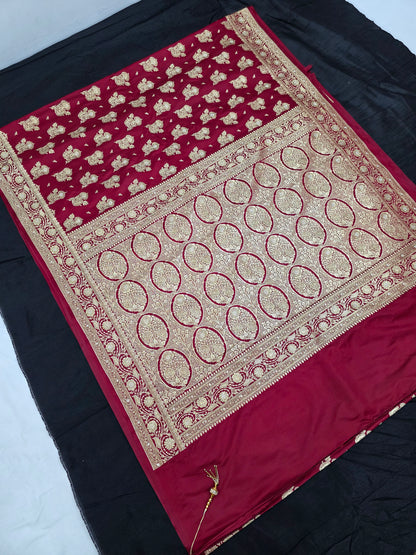 Maroon Zarkan Swarovski Banarasi Katan Saree