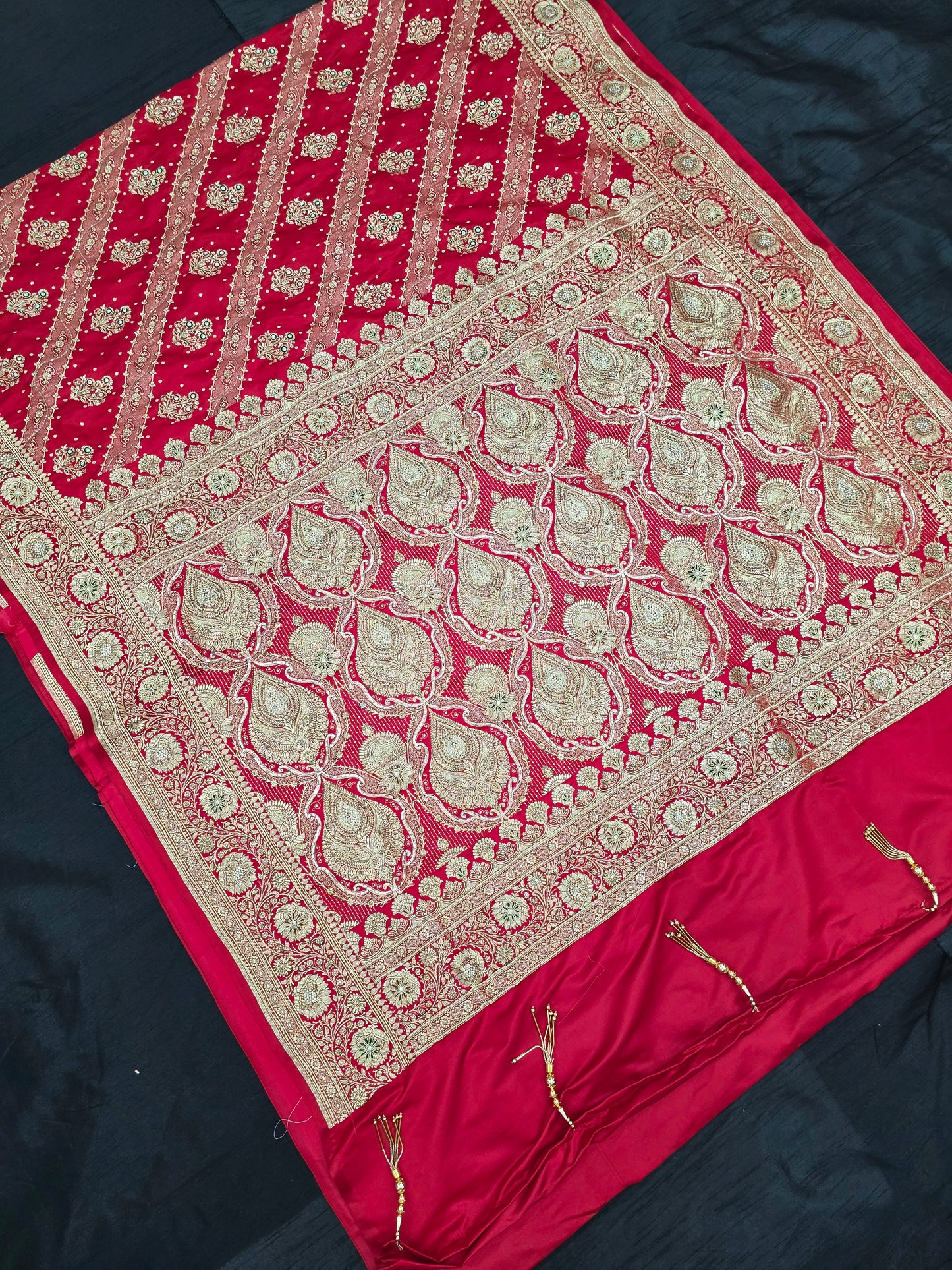 Red Zardozi Zarkan Banarasi Katan Saree