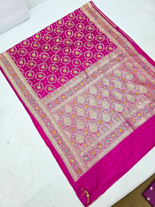 Pink Zarkan Swarovski Banarasi Katan Saree