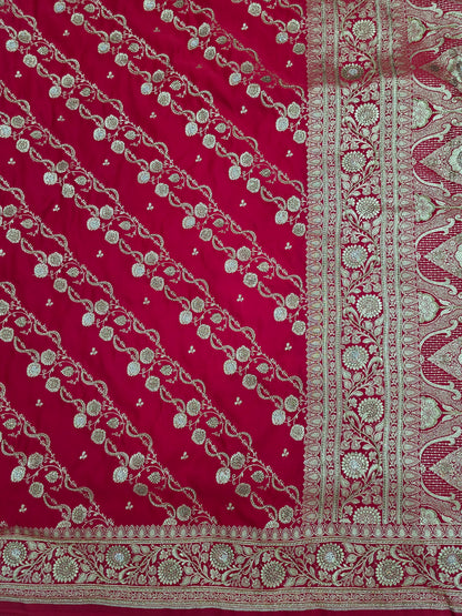 Red Zarkan Moti Banarasi Silk Saree
