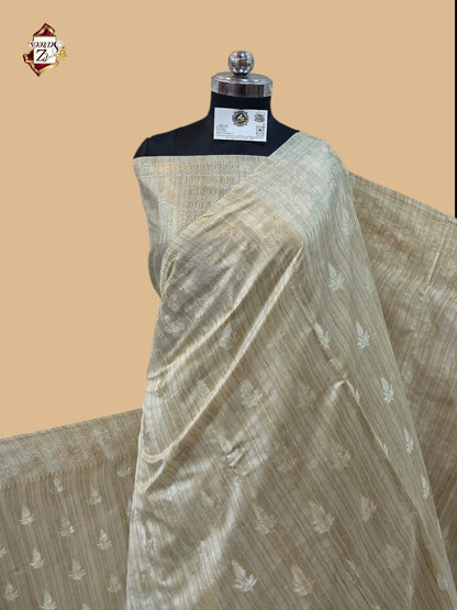Cream Banarasi Ghicha Silk Saree