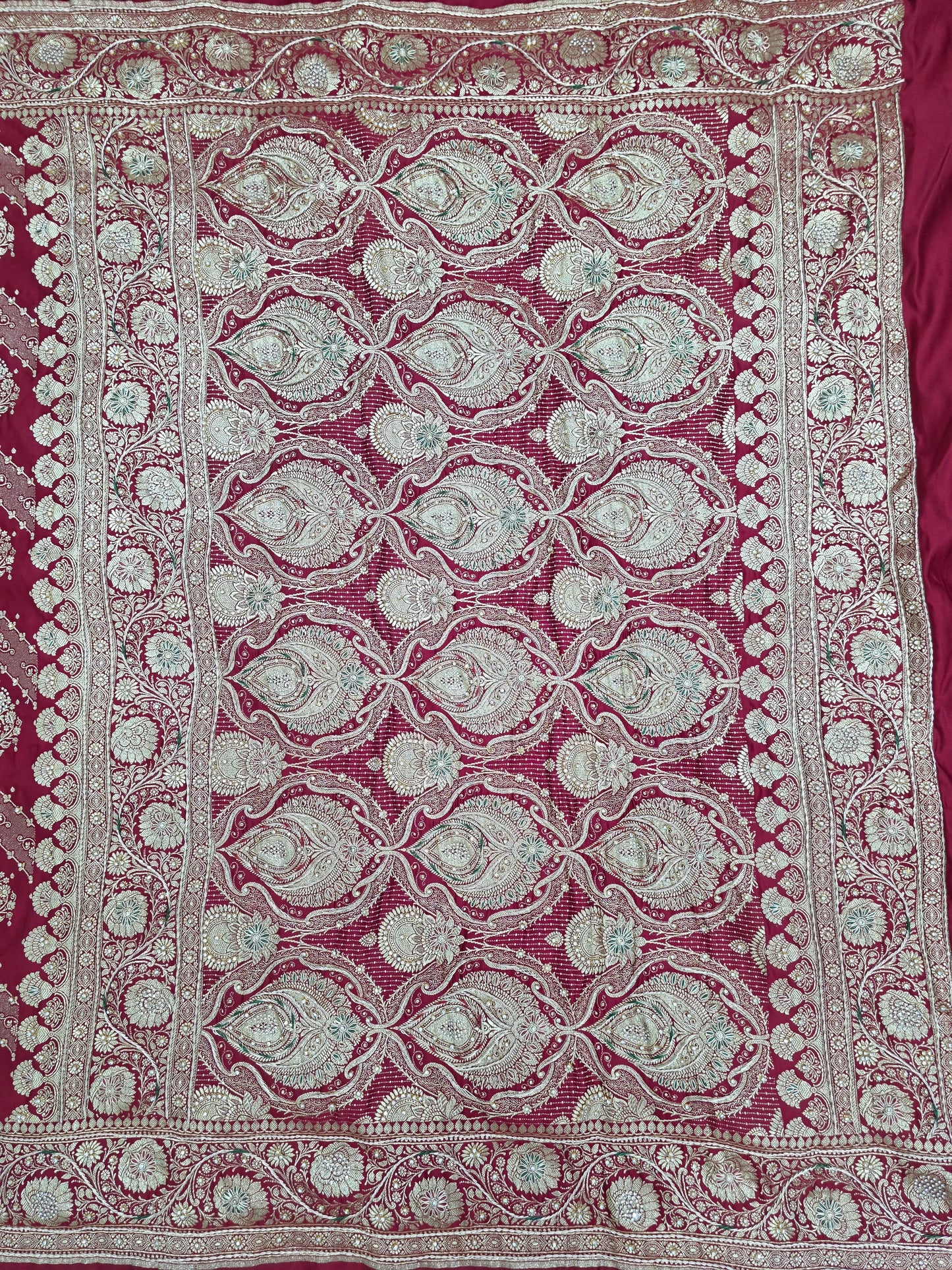 Maroon Zardozi Zarkan Banarasi Katan Saree