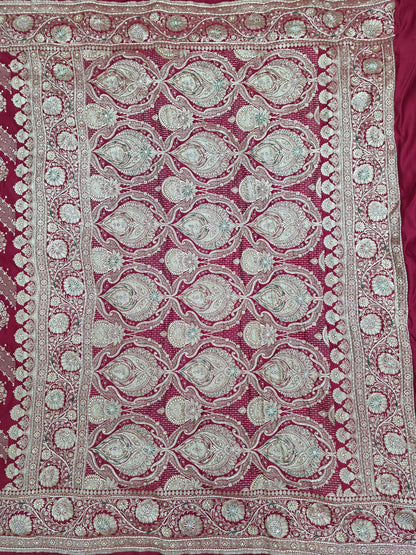 Maroon Zardozi Zarkan Banarasi Katan Saree