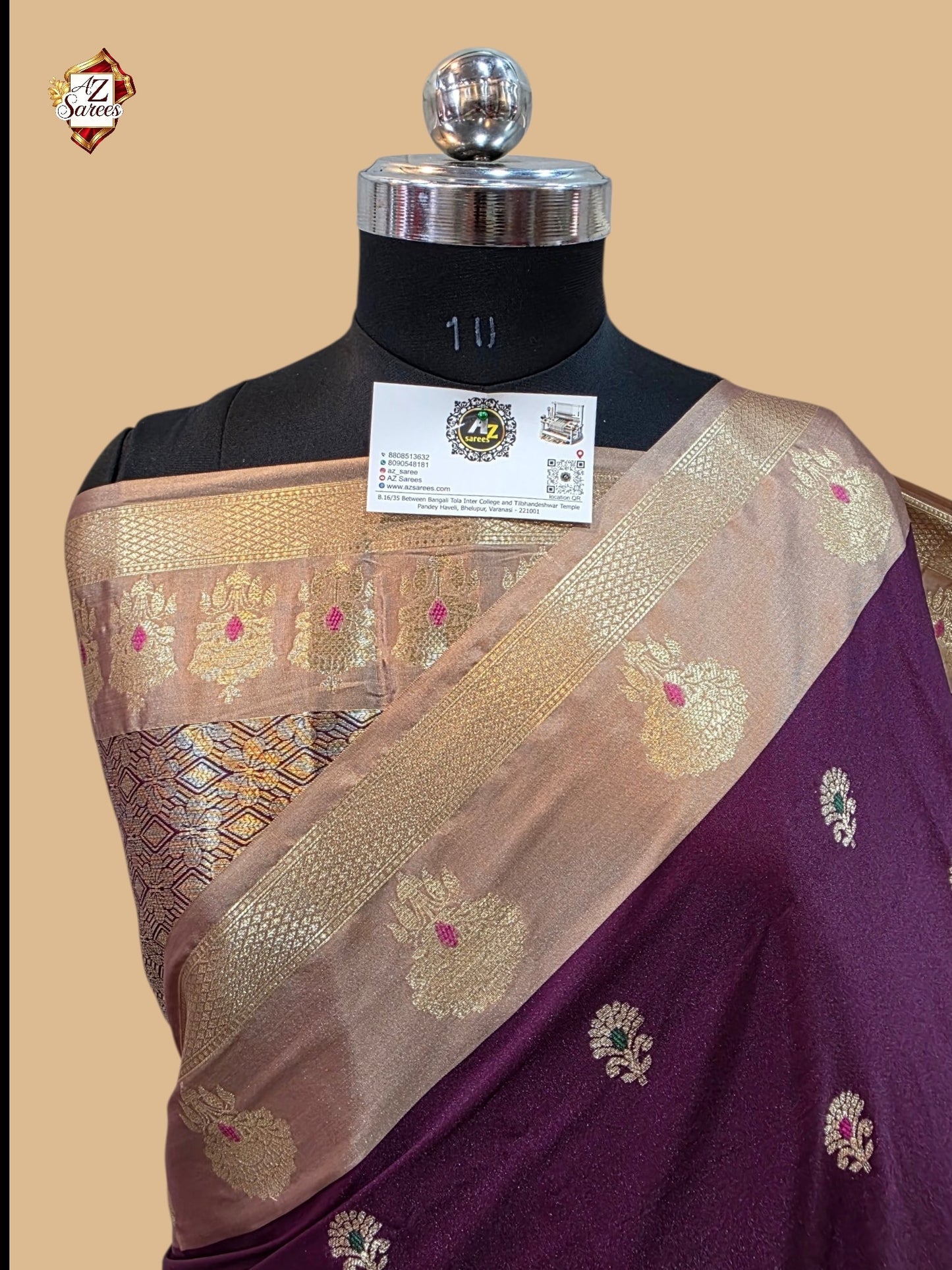 Wine Banarasi Silk saree