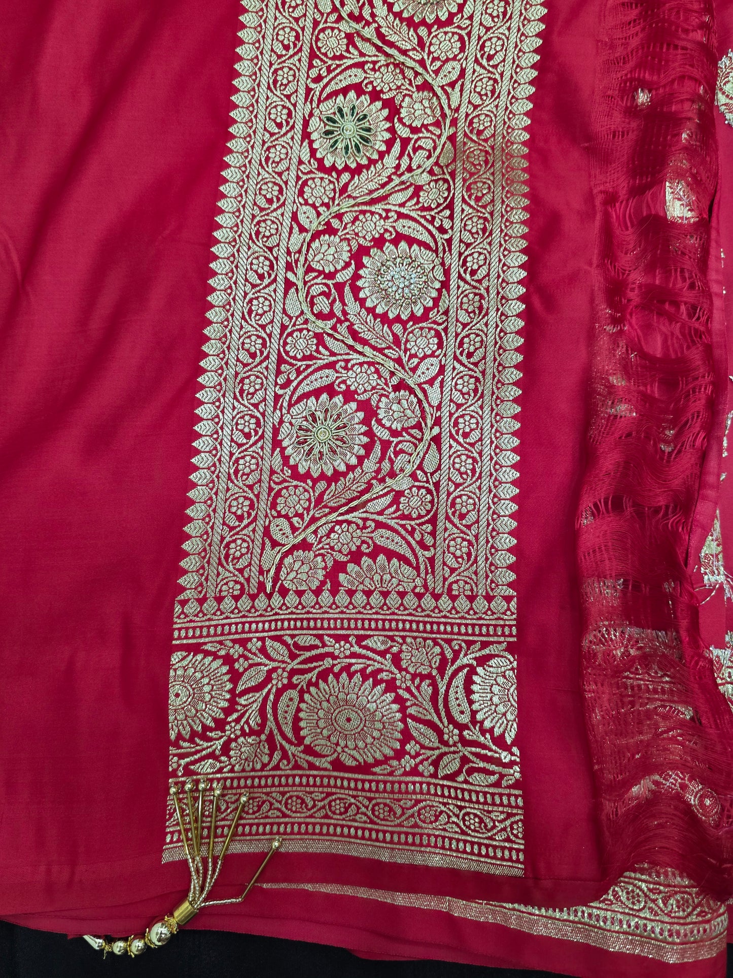Red Zardozi Zarkan Banarasi Katan Saree