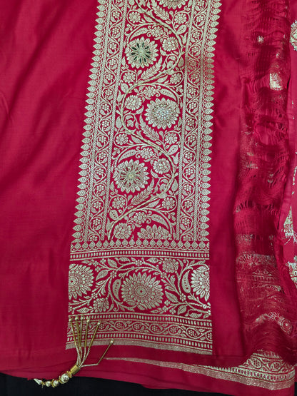 Red Zardozi Zarkan Banarasi Katan Saree