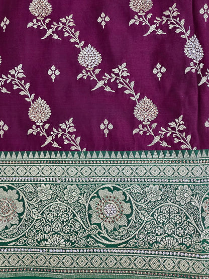 Wine Zarkan Swarovski Banarasi Saree