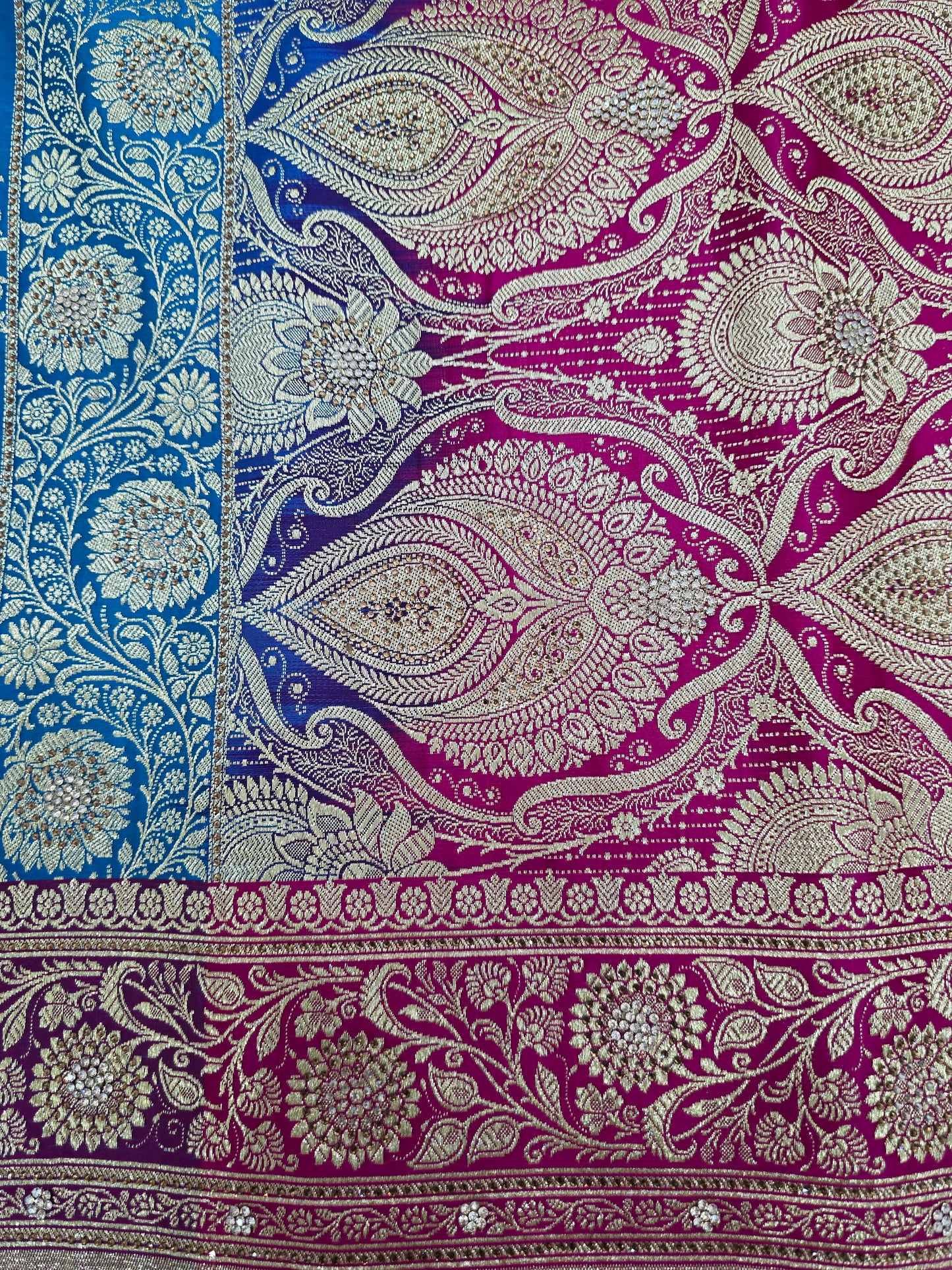 Blue Zarkan Swarovski Banarasi Katan Saree