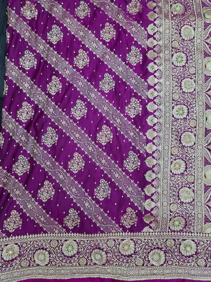 Purple Zardozi Zarkan Banarasi Katan Saree