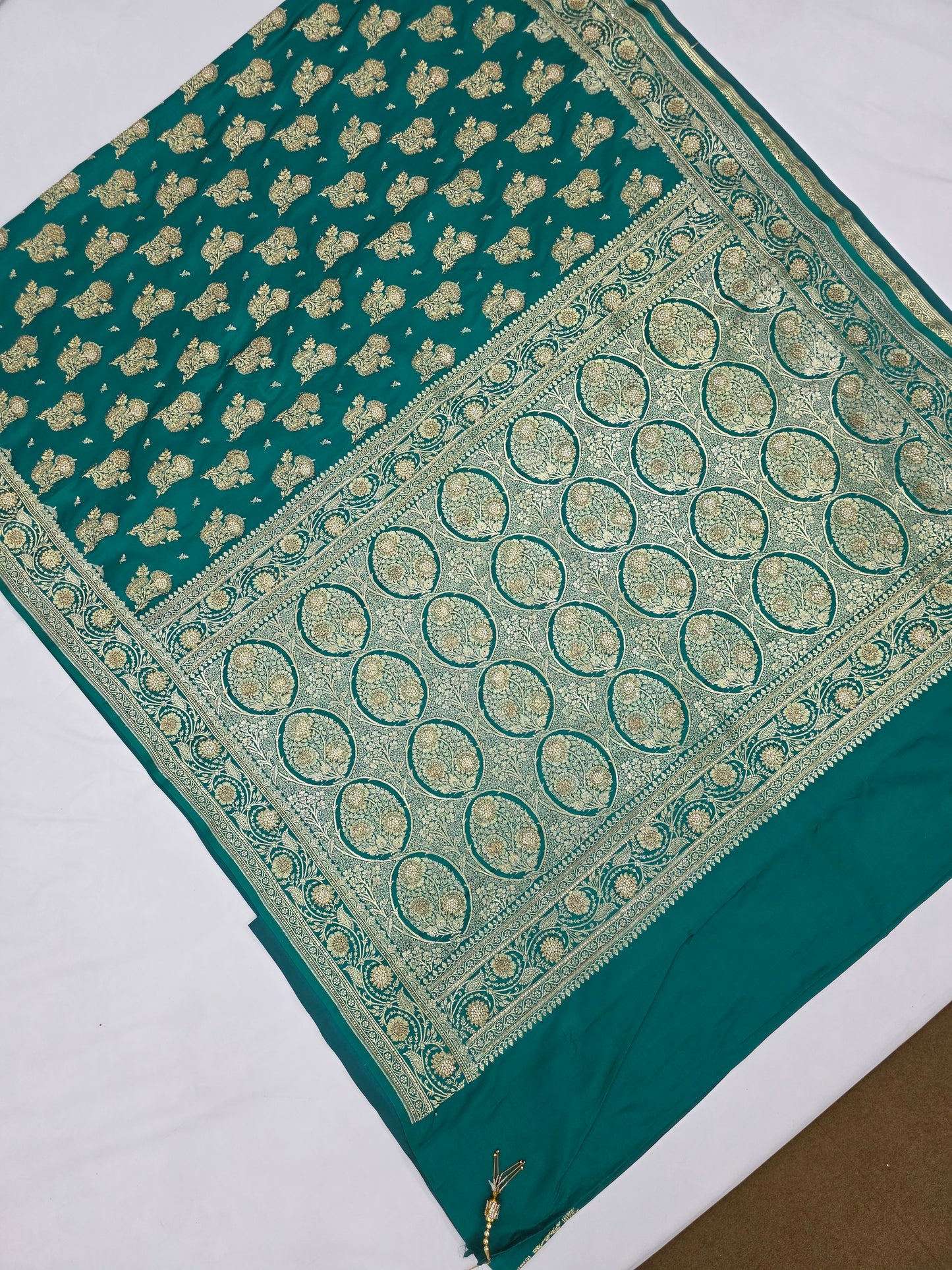 Teal Bule Zarkan Swarovski Banarasi Saree