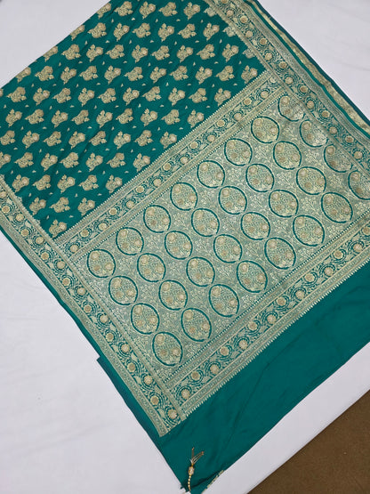 Teal Bule Zarkan Swarovski Banarasi Saree
