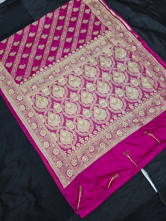 Pink Zardozi Zarkan Banarasi Katan Saree