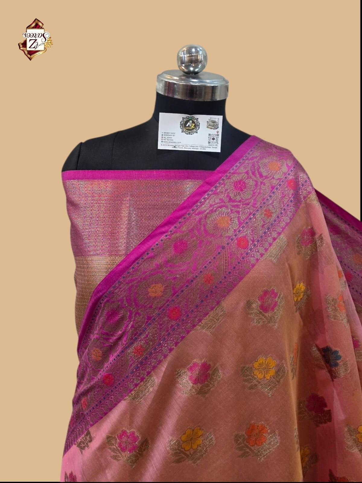 Peach Banarasi Silk saree