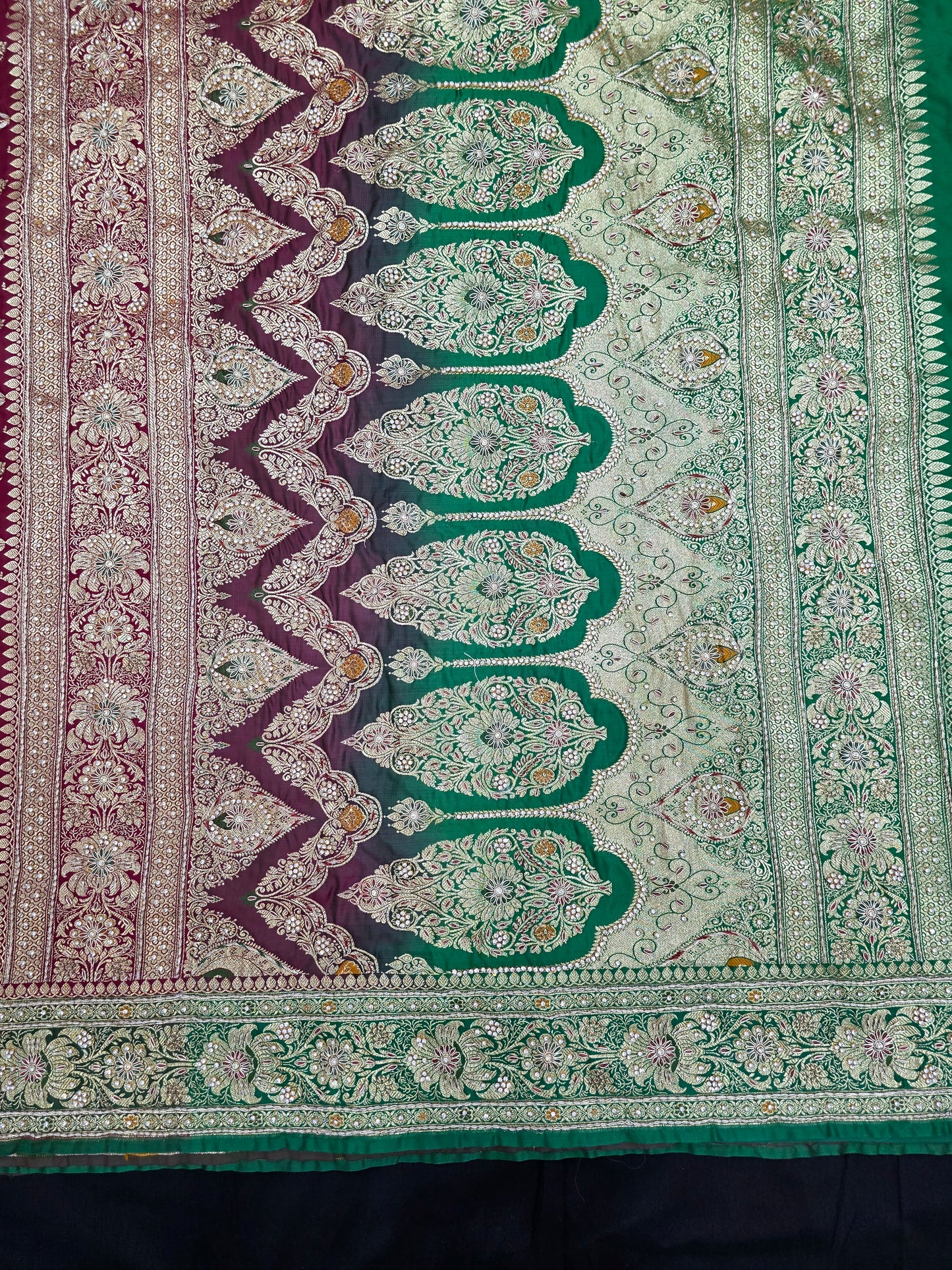 Maroon Zardozi Zarkan Banarasi Katan Saree