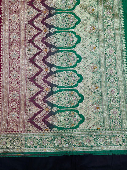 Maroon Zardozi Zarkan Banarasi Katan Saree