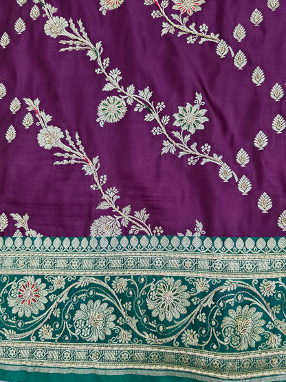 Purple Zardozi Cutdana Banarasi Saree