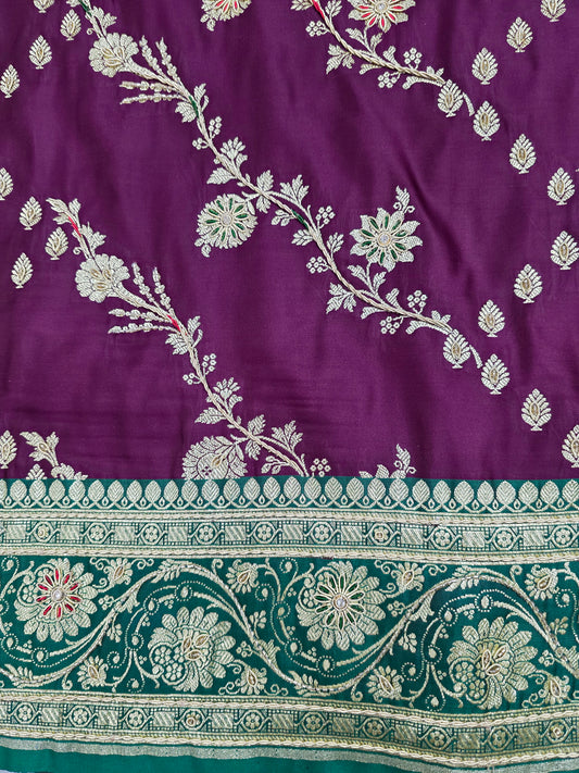 Purple Zardozi Cutdana Banarasi Saree