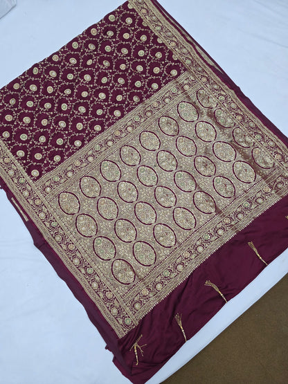 Wine Zardozi Zarkan Banarasi Saree