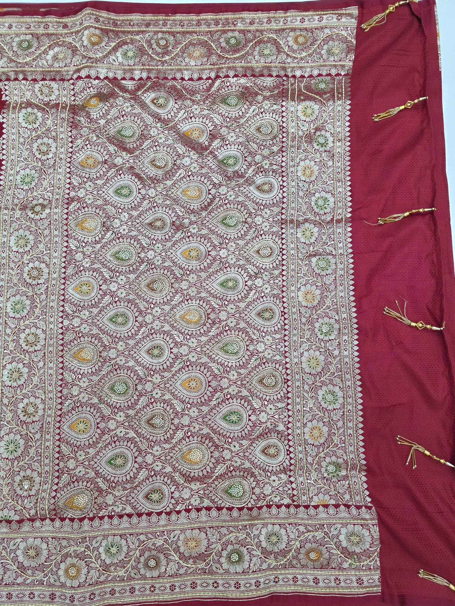 Maroon Minadaar Zardozi Zarkan Banarasi Saree