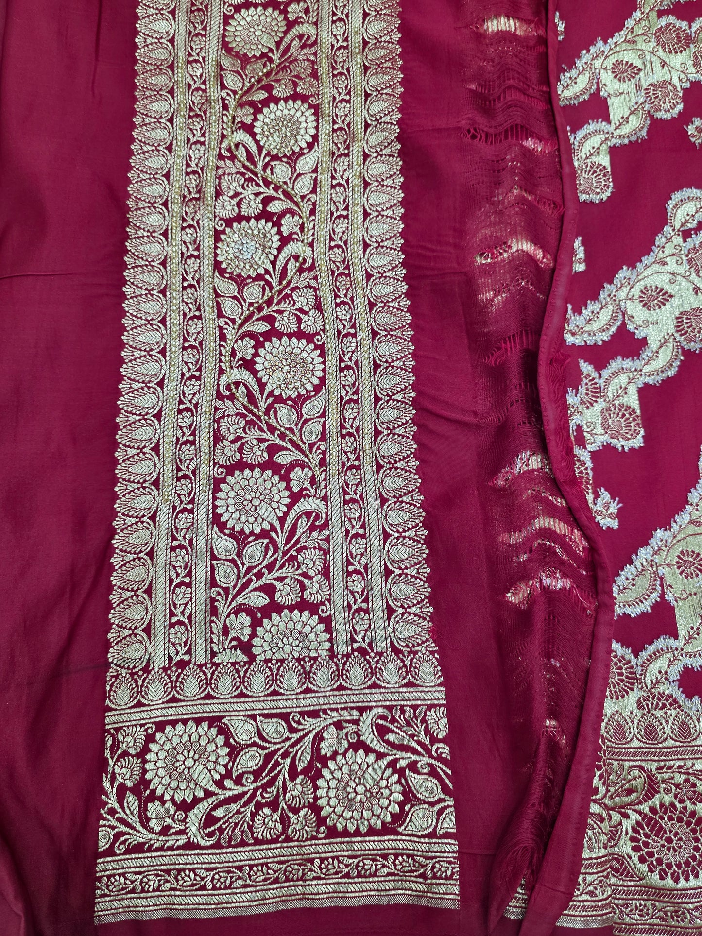 Maroon Zarkan Moti Banarasi Silk Saree