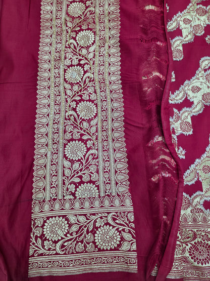 Maroon Zarkan Moti Banarasi Silk Saree