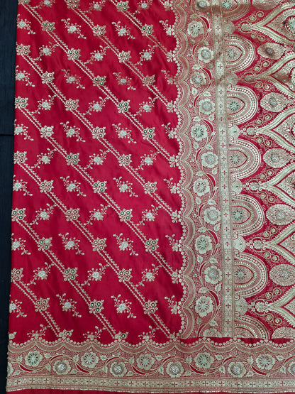 Red Zardozi Zarkan Banarasi Katan Saree