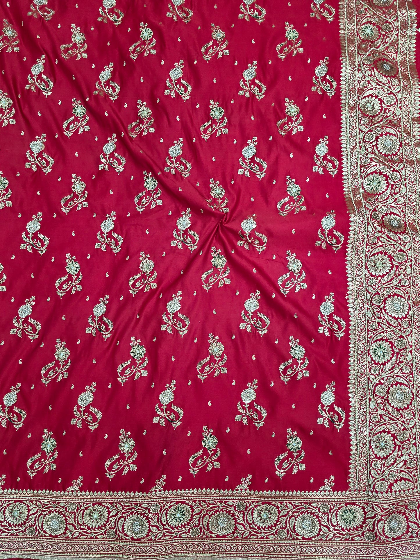 Red Zardozi Zarkan Banarasi Katan Saree