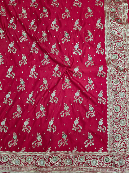Red Zardozi Zarkan Banarasi Katan Saree
